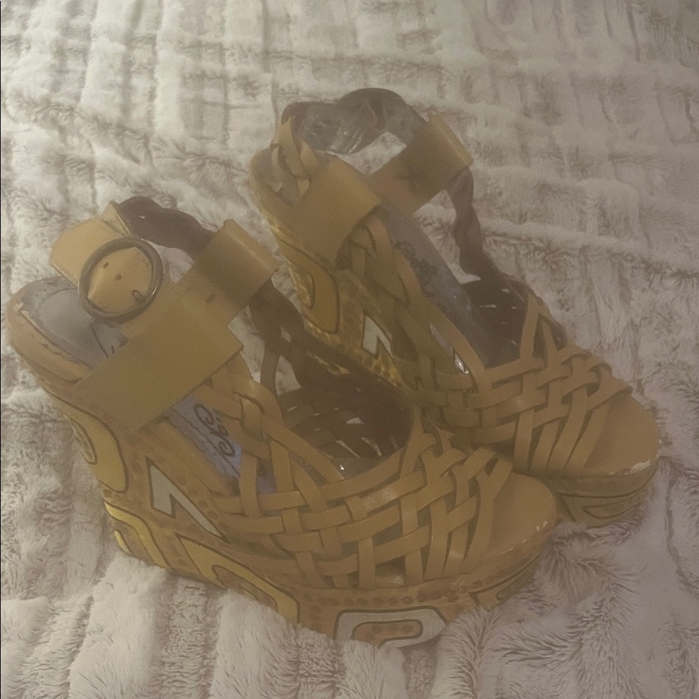 Lucky Brand Yellow Woven Wedges